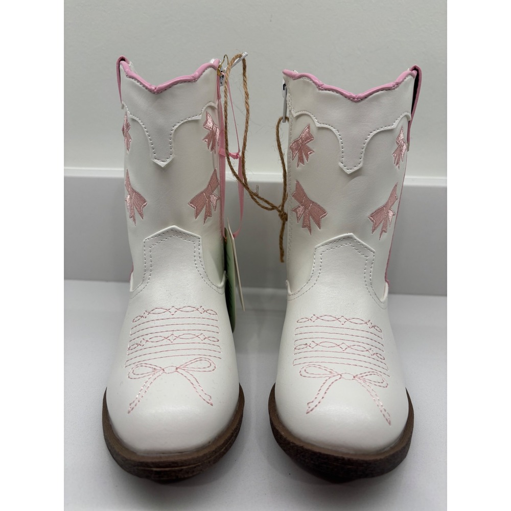Sweet Honey Cowboy Bow Boots Girls White Pink Embroidered Western Size 11 Kids